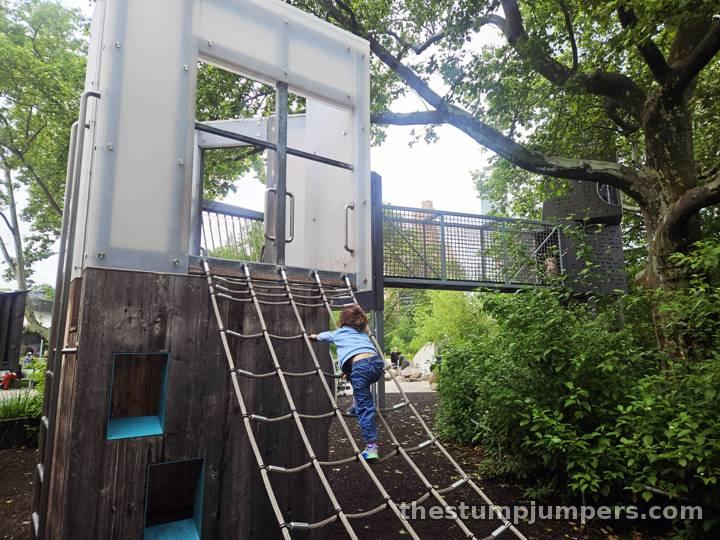 Rope climbs up to the treehouses.