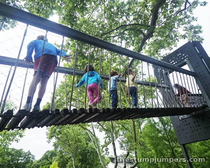 The rope bridge, high above the gardens.