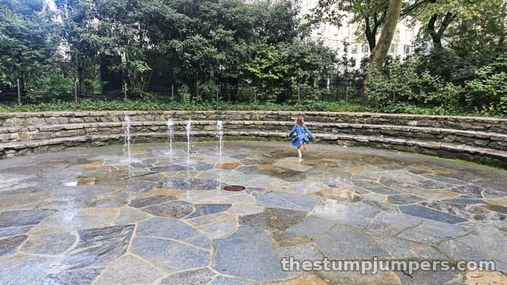 The splash pad, flagstones and all.