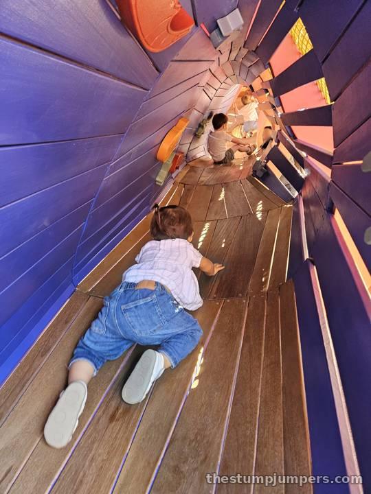 Crawling through the fish's insides.