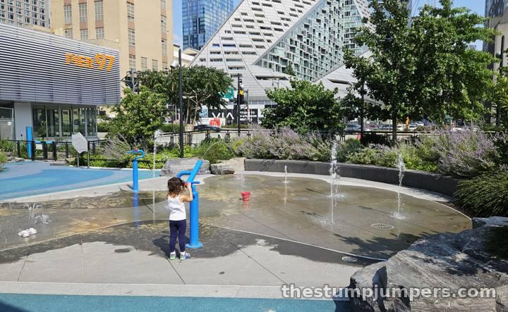 The splash pad, when it's working.