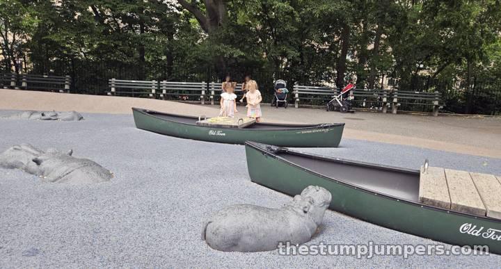 The canoe fleet, beached among the hippos.