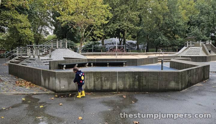 Near the sandbox, home of the most fascinating sewer drain in New York.