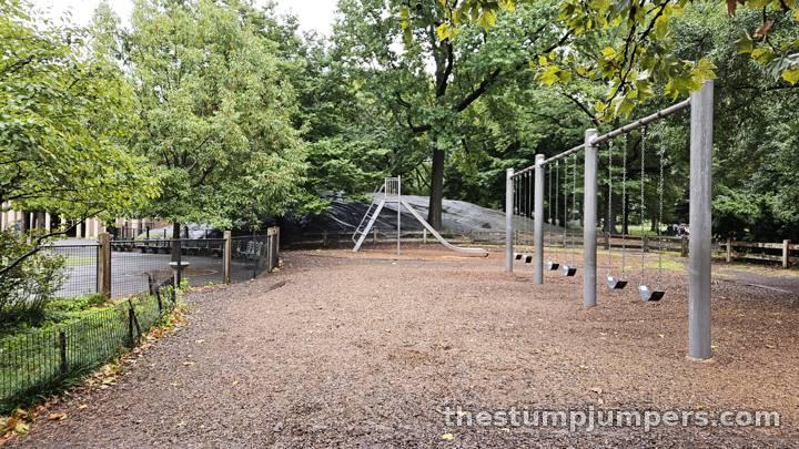The swings, with nobody waiting in line for once.