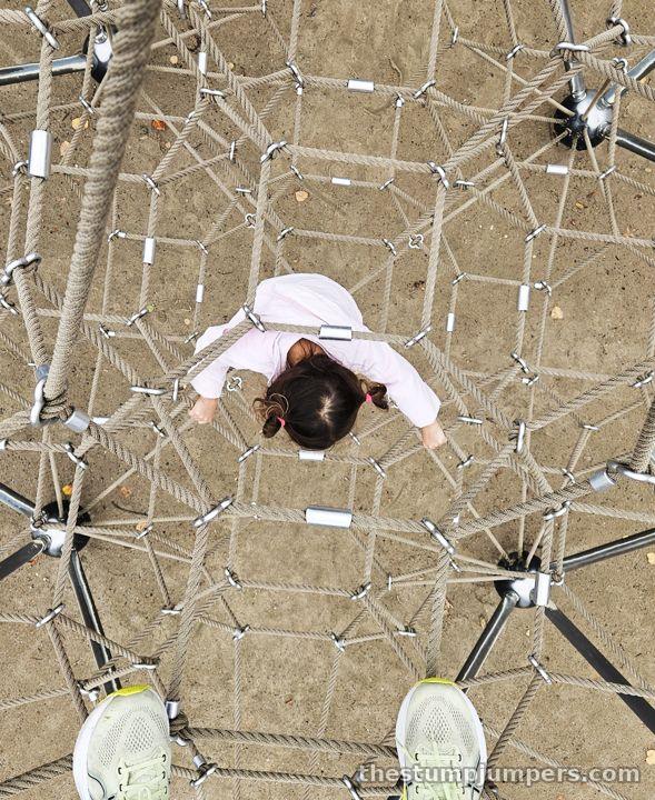 Dad's-eye view from the top of the net climber.