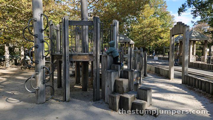 The wooden climbing structures, the closest thing to a frontier town.